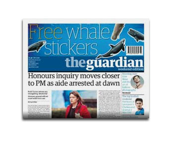 Guardian mit Überschrift Free whale stickers
