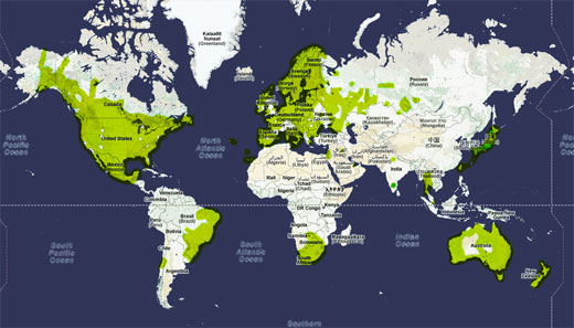 Weltkarte der von Street View abgedeckten Gebiete