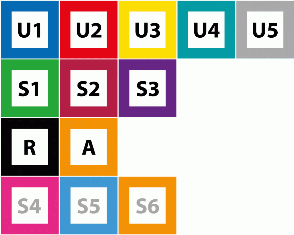 Die Farben der U/S/A/R-Bahnlinien in Hamburg